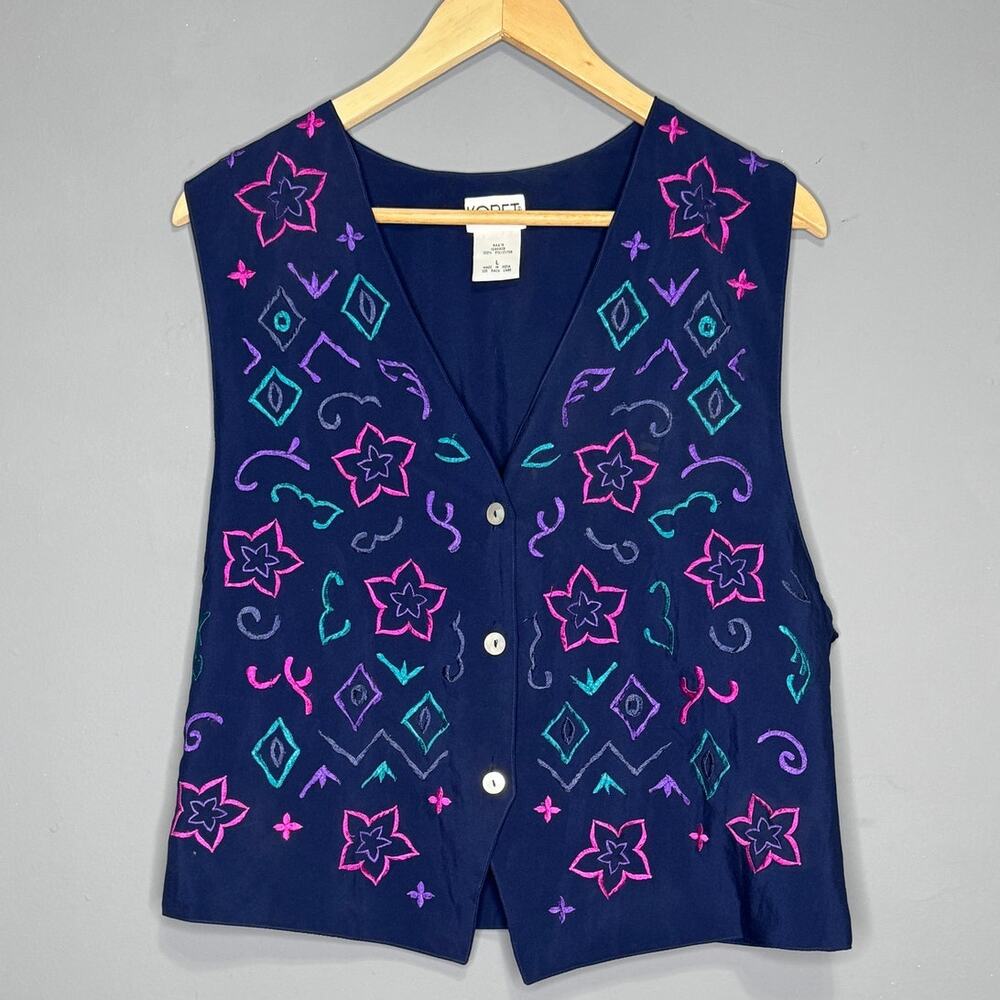 Koret Vintage 90s Embroidered 2 Button Vest Size: Large